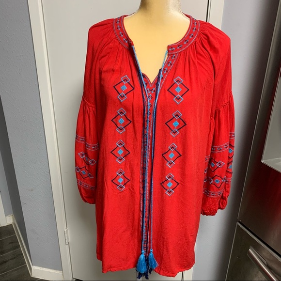 HAYDEN LOS ANGELES BOHO EMBROIDERED DESIGN SELF TIE FRONT BLOUSE SIZE L - Picture 1 of 13